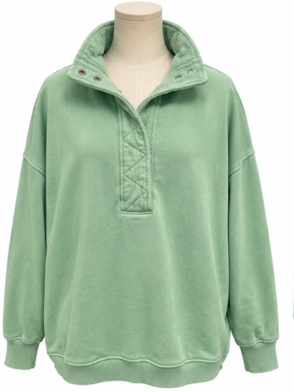 Aerie Oversized Snap Collar Sweatshirt Pullover Mint Green Size Large